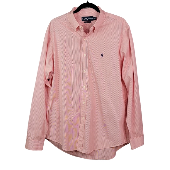 Ralph Lauren Custom Fit Red White Micro Pin Stripe Dress Shirt Men's Size 16.5 - Picture 1 of 11